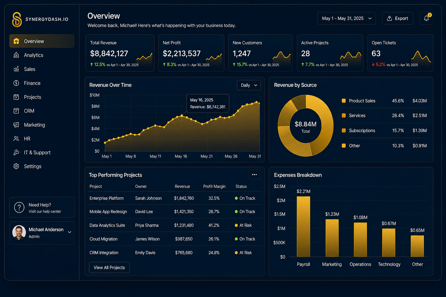 SynergyDash Executive Revenue Overview Dashboard